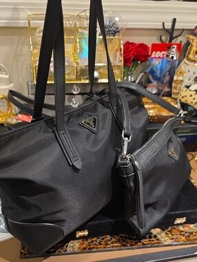 Prada Black Nylon Tote and Matching Crossbody Set